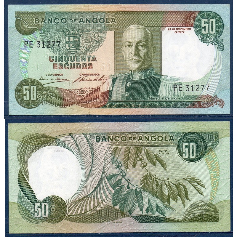 Angola P.100, Neuf, Billet de 50 Escudos 1972 Café Carmona