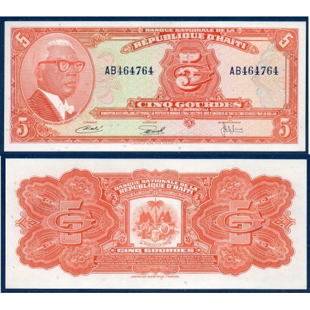 Haïti Pick N°202a, Billet de banque de 5 Gourdes 1968 L 1919