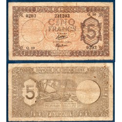 Djibouti P.14, B+, Billet de 5 Francs 1945 boutres