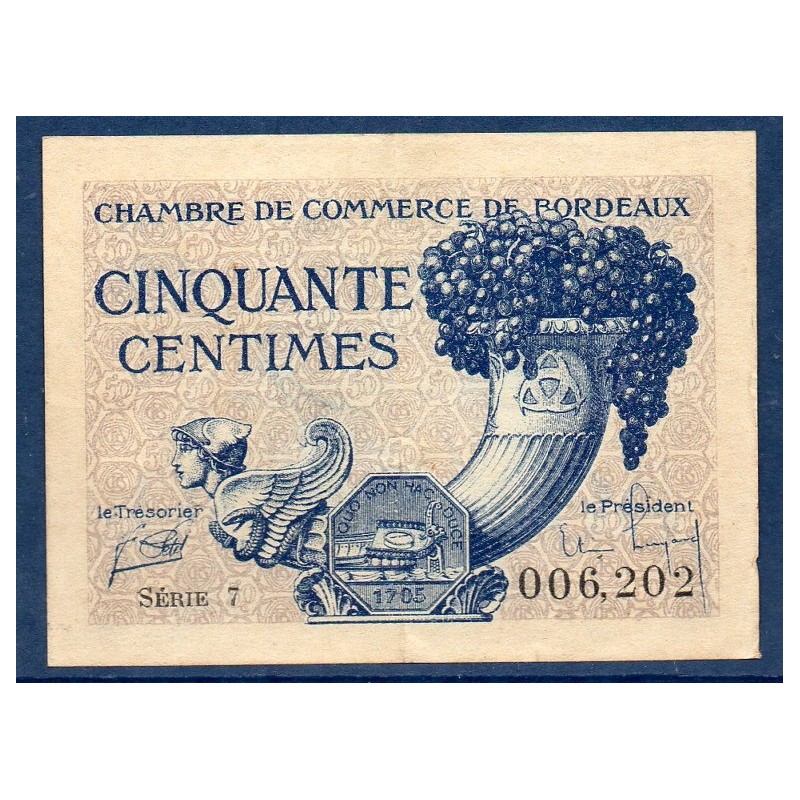 Bordeaux 50 centimes Sup 1921 pirot 30.28 Billet de la chambre de Commerce