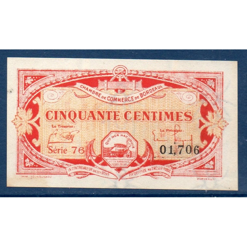 Bordeaux 50 centimes TTB 1920 pirot 30.24 Billet de la chambre de Commerce