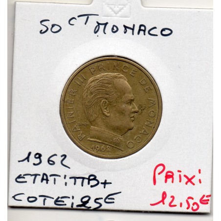 Monaco Rainier III 50 centimes 1962 TTB+, Gad 148 pièce de monnaie