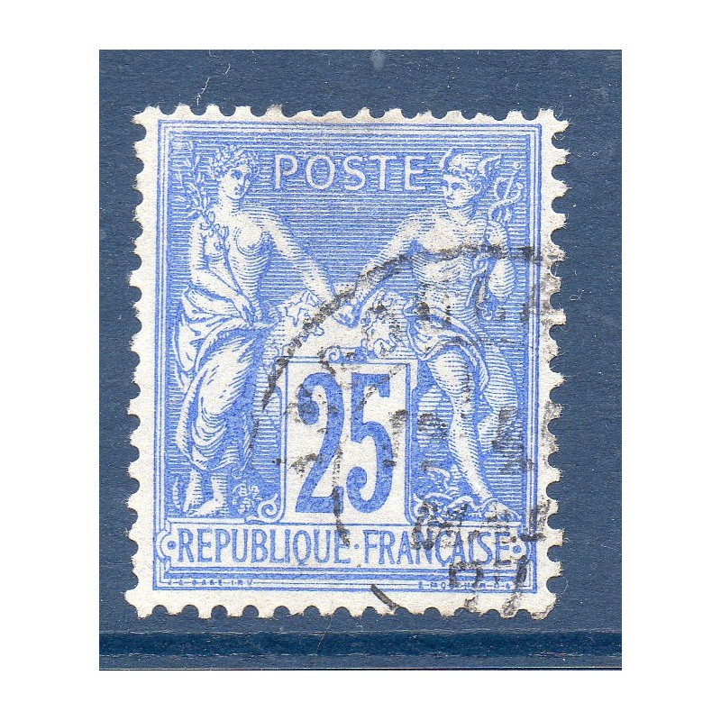 Timbre France Yvert No 78e Type II Sage 25c outremer vif Oblitéré