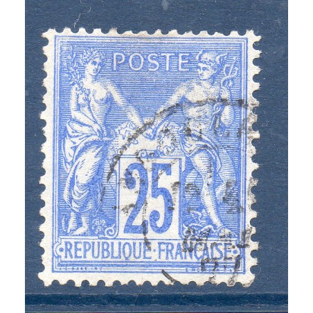 Timbre France Yvert No 78e Type II Sage 25c outremer vif Oblitéré