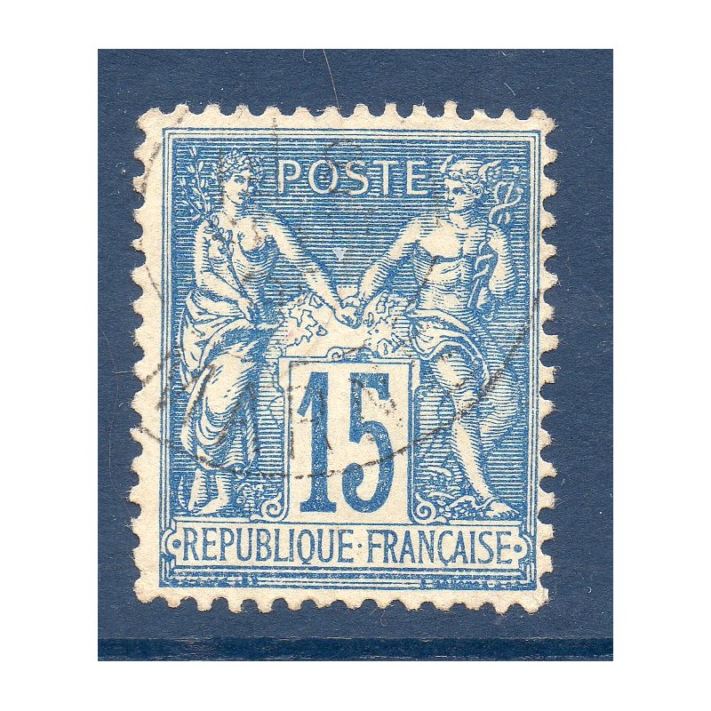 Timbre France Yvert No 90 Type II Sage 15c bleu Oblitéré