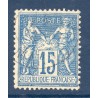 Timbre France Yvert No 90 Type II Sage 15c bleu Oblitéré