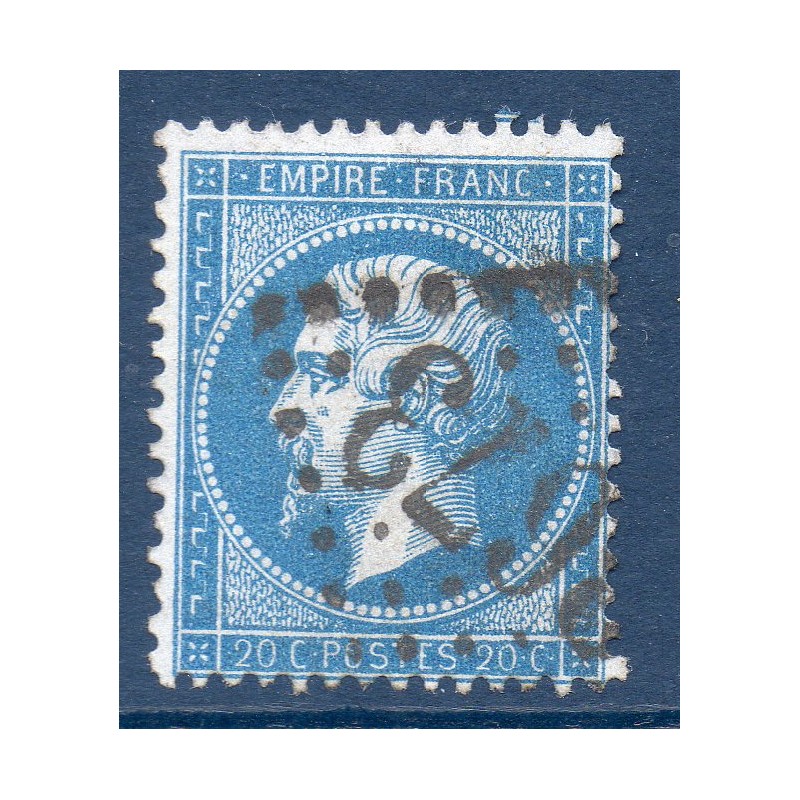 Timbre France Yvert No 22a Empire 20c bleu foncé Oblitéré gros chiffres