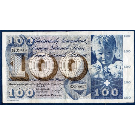 Suisse Pick N°49g, Billet de banque de 100 Francs 1965