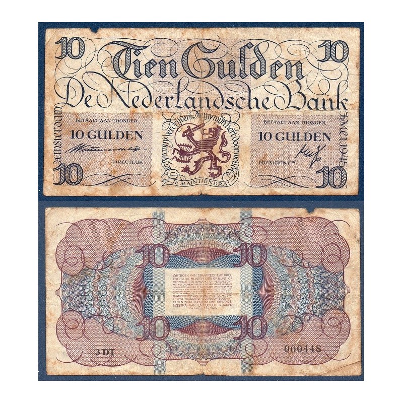 Pays Bas Pick N°74, B Billet de Banque de 10 gulden 1945