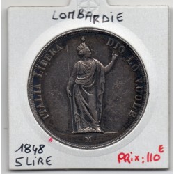 Italie Lombardie 5 Lire 1848 TTB, KM 22 pièce de monnaie