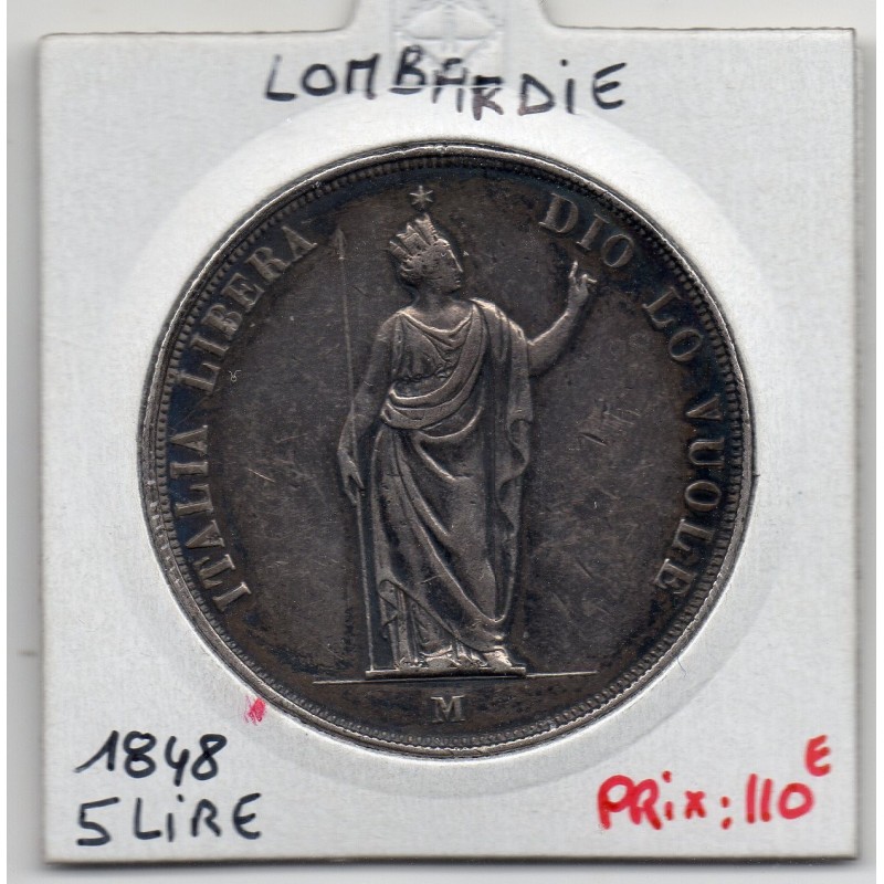 Italie Lombardie 5 Lire 1848 TTB, KM 22 pièce de monnaie