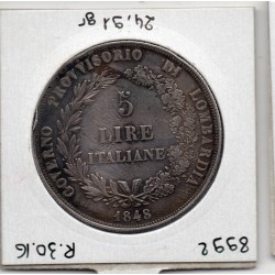 Italie Lombardie 5 Lire 1848 TTB, KM 22 pièce de monnaie