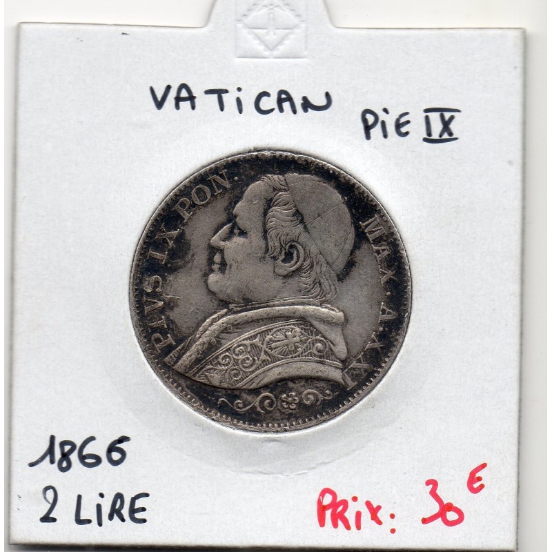 Vatican Pius ou Pie IX 2 lire 1866 an XXI TTB, KM 1379.2 pièce de monnaie