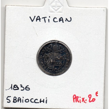 Vatican Gregoire XVI 5 Baiocchi 1835 Sup-, KM 1321 pièce de monnaie