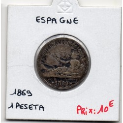 Espagne 1 peseta 1869 TB, KM 652 pièce de monnaie