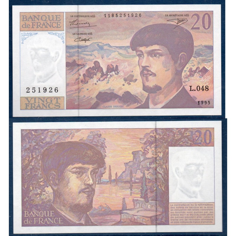 20 Francs Debussy SPL+ 1995 Billet de la banque de France