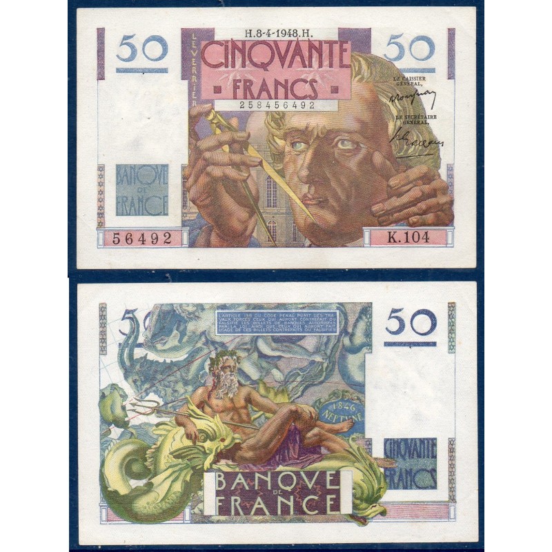 50F Le verrier Sup 8.4.1948 Billet de la banque de France