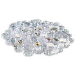 assortiment de 110 capsules pour pièces de monnaie euro diamètre 16.5 à 33 mm