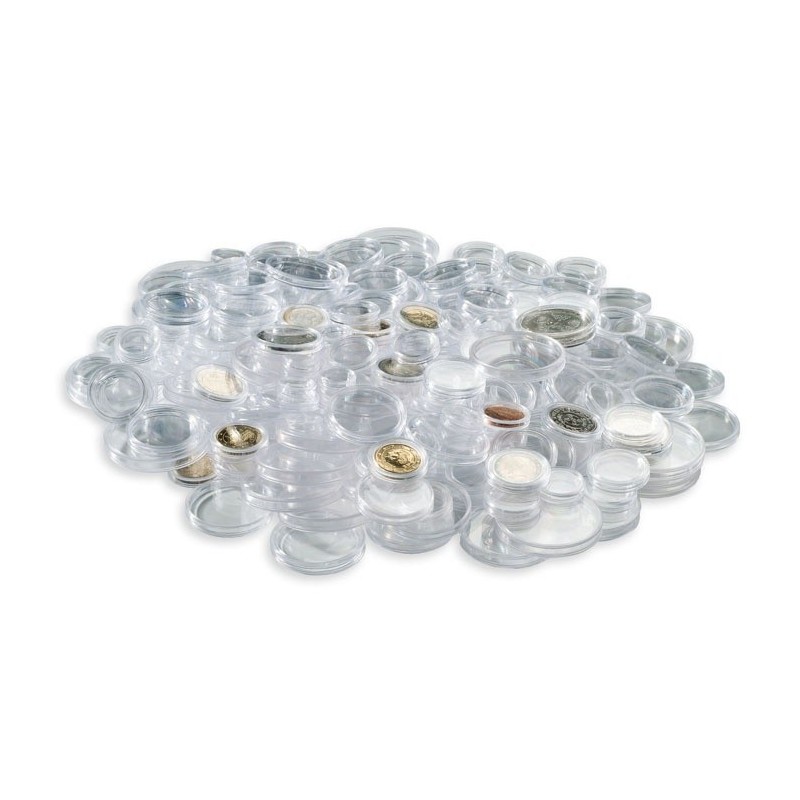 assortiment de 110 capsules pour pièces de monnaie euro diamètre 16.5 à 33 mm