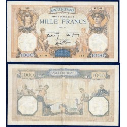 1000 Francs Cérès et Mercure TB+ 24.3.1938 Billet de la banque de France