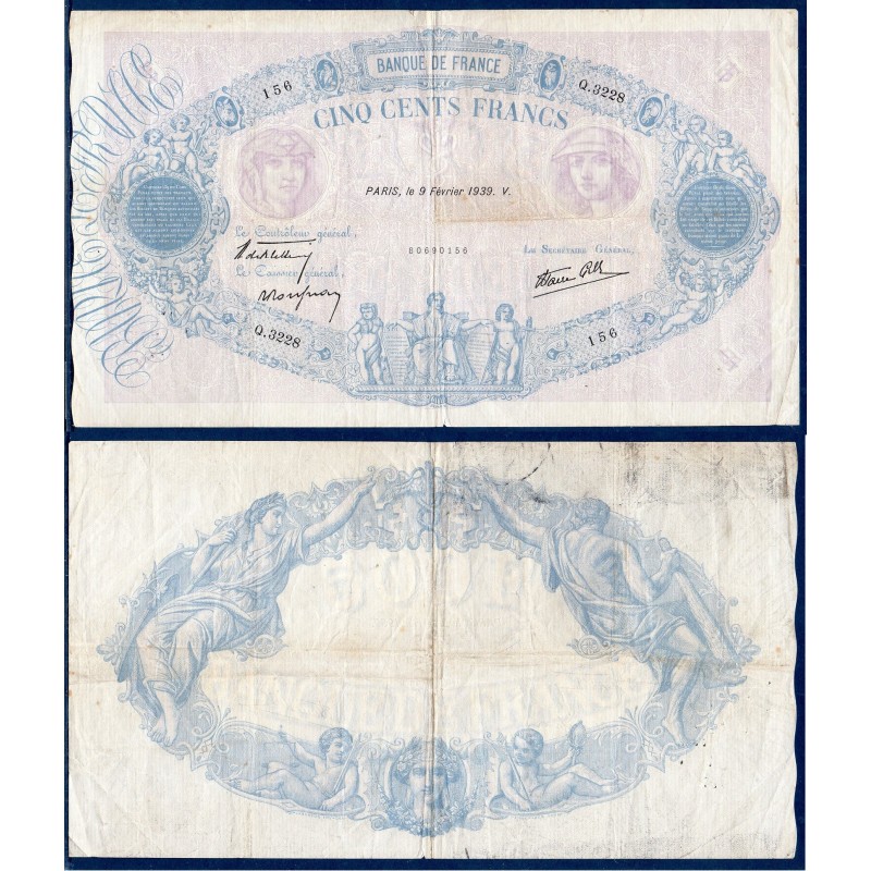 500 Francs Bleu et Rose TB+ 9.2.1939 Billet de la banque de France