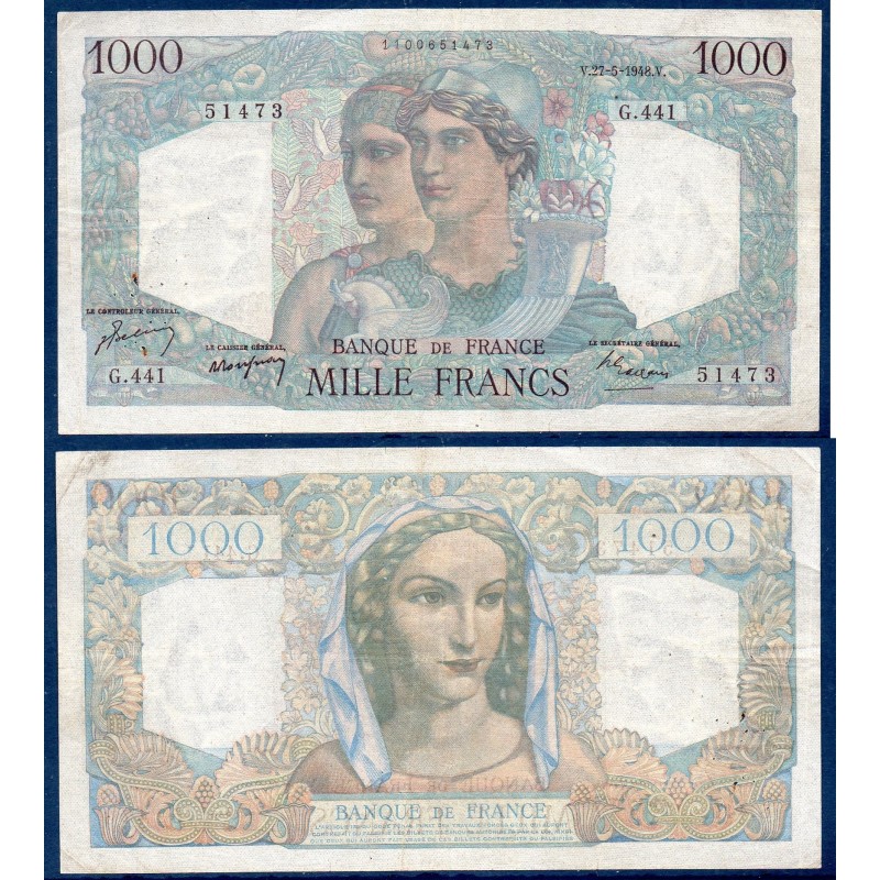 1000 Francs Minerve et Hercule TB 27.5.1948 Billet de la banque de France