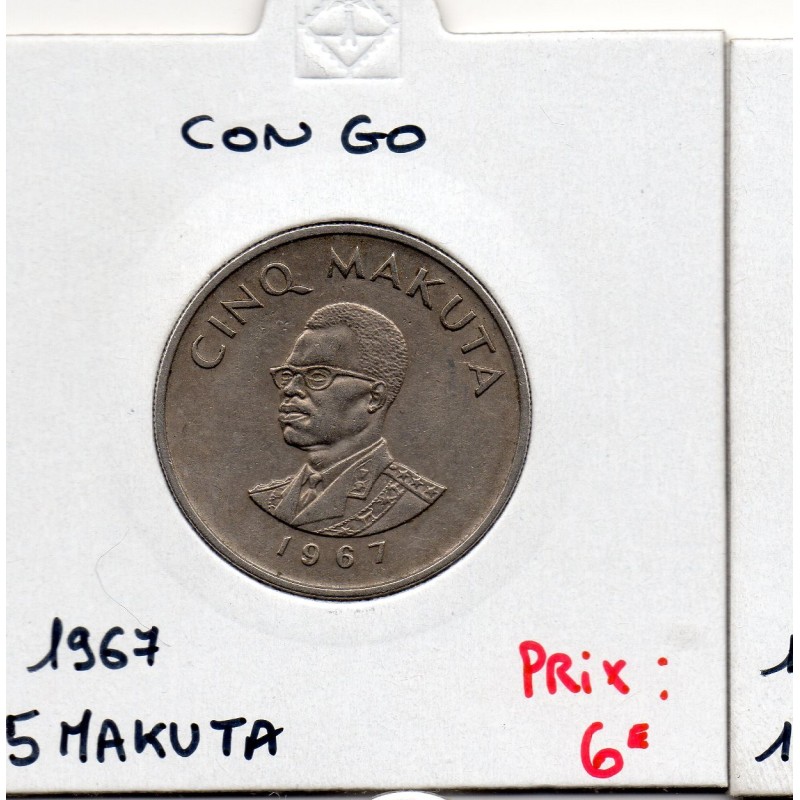 Congo 5 Makuta 1967 Sup, KM 9 pièce de monnaie