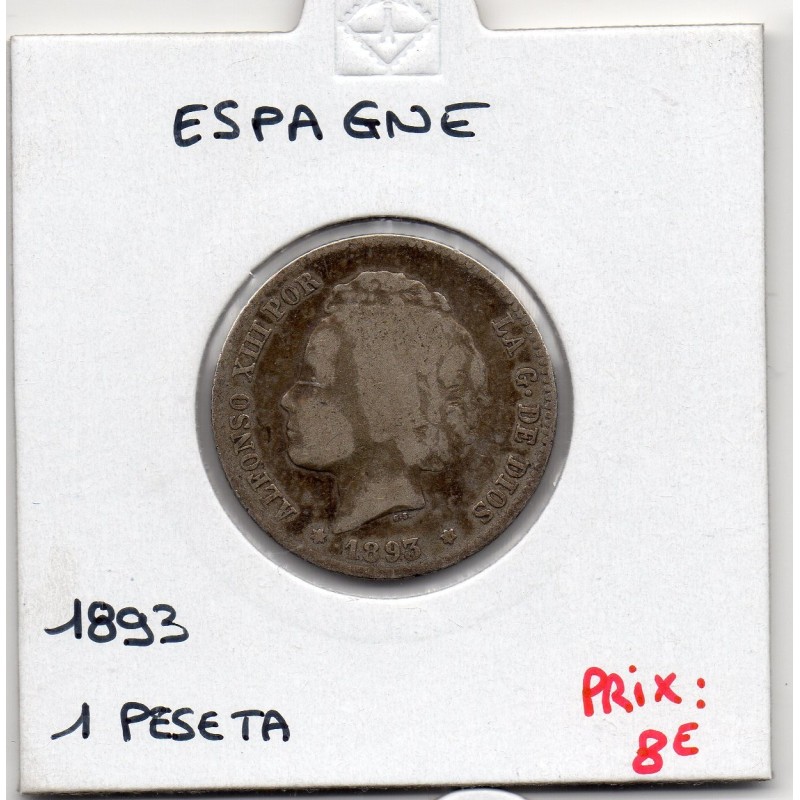 Espagne 1 peseta 1893 PGL TB, KM 702 pièce de monnaie