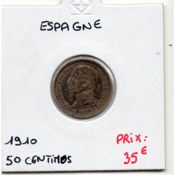 Espagne 50 centimos 1910 Sup, KM 730 pièce de monnaie