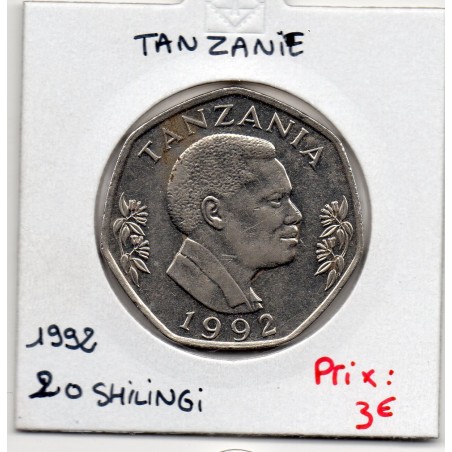 Tanzanie 20 shillings 1992 Sup+, KM 27.2 pièce de monnaie