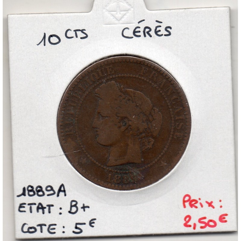 10 centimes Cérès 1889 A Paris B+, France pièce de monnaie