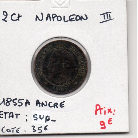 2 centimes Napoléon III tête nue 1855 A Ancre Paris Sup-, France pièce de monnaie