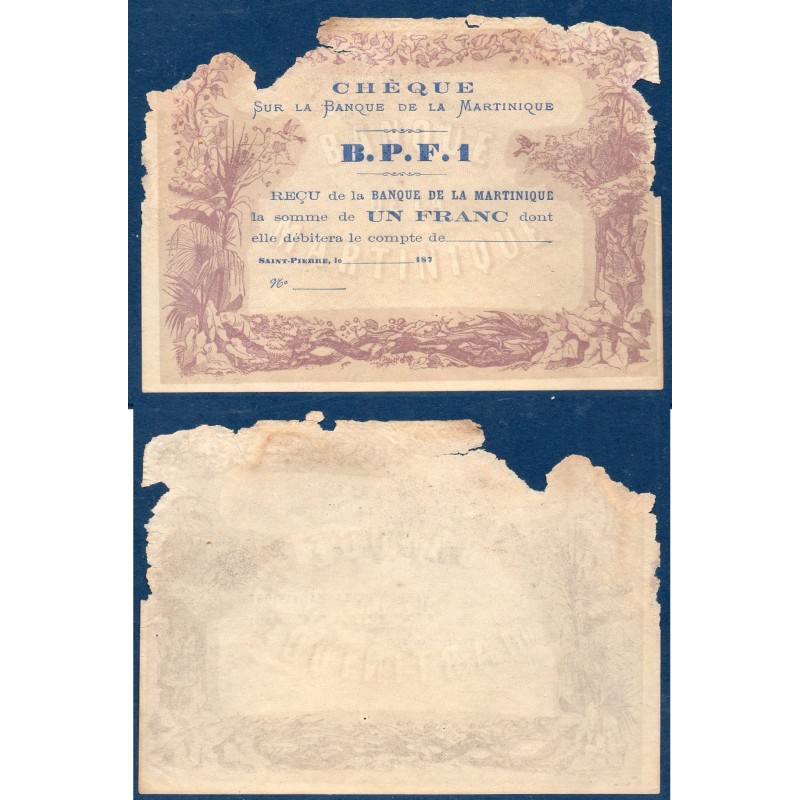 Martinique Pick N°5A, Billet de banque de 5 francs 1870