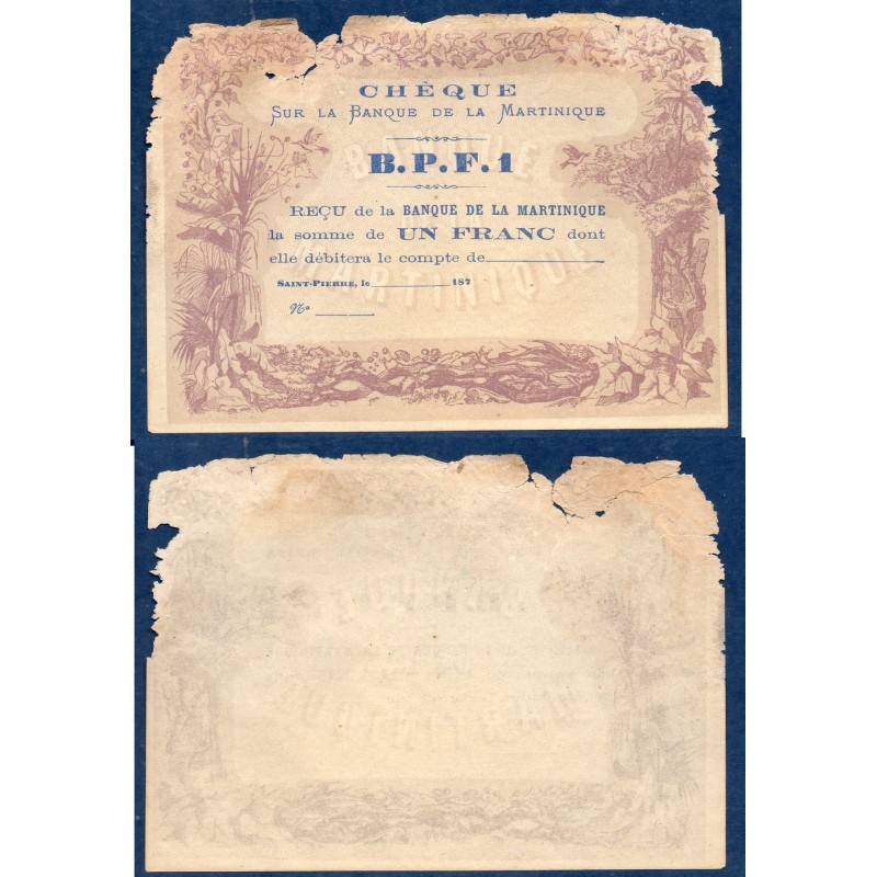 Martinique Pick N°5A, Billet de banque de 5 francs 1870