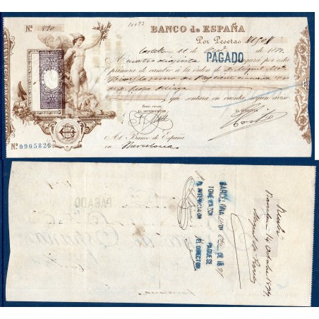 Espagne Chèque Banco de España 250 pesetas 1897