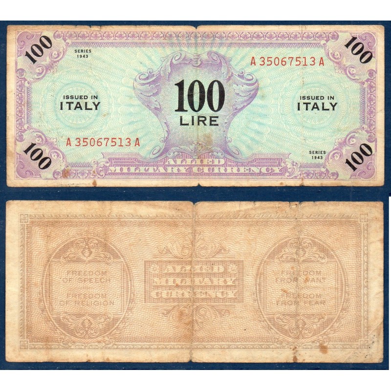 Italie P.M15a, B Billet de 100 Lire 1943 Alliés