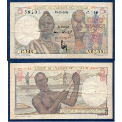 AOF P.36, TB Billet de 5 Francs 19.12.1952 pirogue