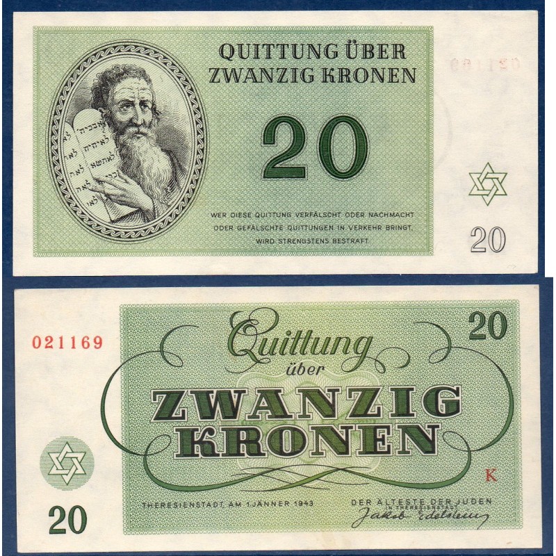 Autriche Ghetto de Theresienstadt Neuf Billet 20 Kronen 1943