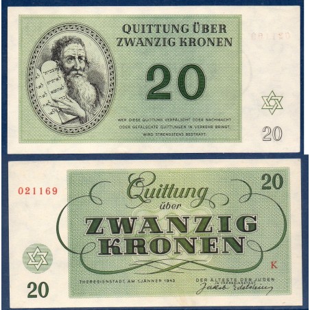 Autriche Ghetto de Theresienstadt Neuf Billet 20 Kronen 1943