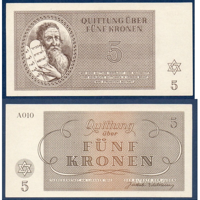 Autriche Ghetto de Theresienstadt Spl Billet 5 Kronen 1943