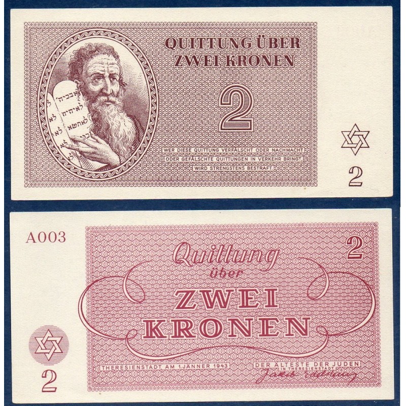 Autriche Ghetto de Theresienstadt, Spl Billet 2 Kronen 1943