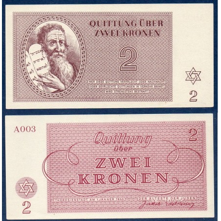 Autriche Ghetto de Theresienstadt, Spl Billet 2 Kronen 1943