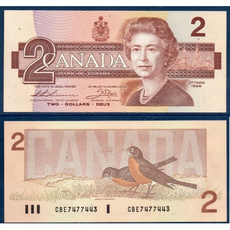 Canada Pick N°94b, neuf  Billet de banque de 2 dollars 1986