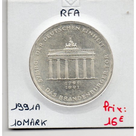 Allemagne RFA 10 deutche mark 1991 A, Spl KM 177 porte de Brandebourg pièce de monnaie