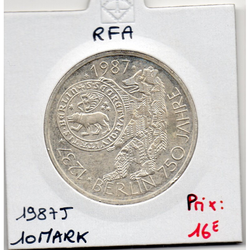 Allemagne RFA 10 deutsche mark 1987 J, Spl KM 166, 750 ans Berlin, pièce de monnaie