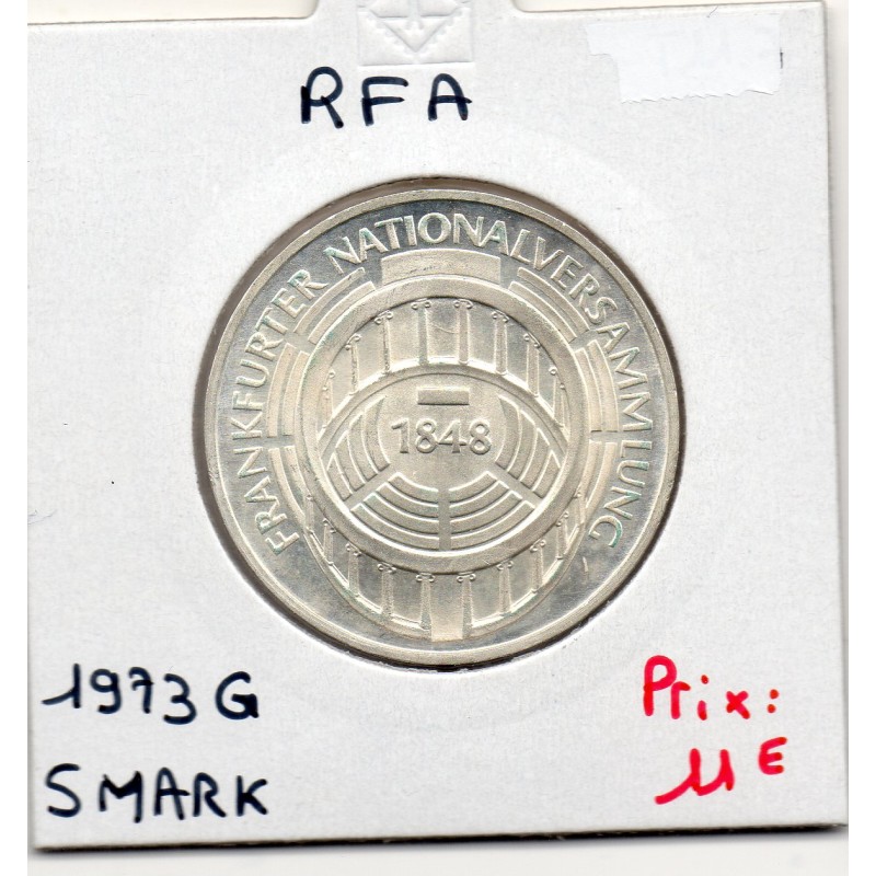 Allemagne RFA 5 deutsche mark 1973 G, Spl KM 137 Parlement de Francfort pièce de monnaie