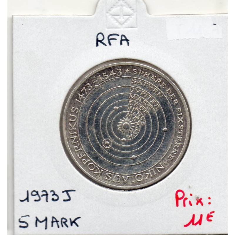 Allemagne RFA 5 deutsche mark 1973 J, Spl KM 136 Copernic pièce de monnaie