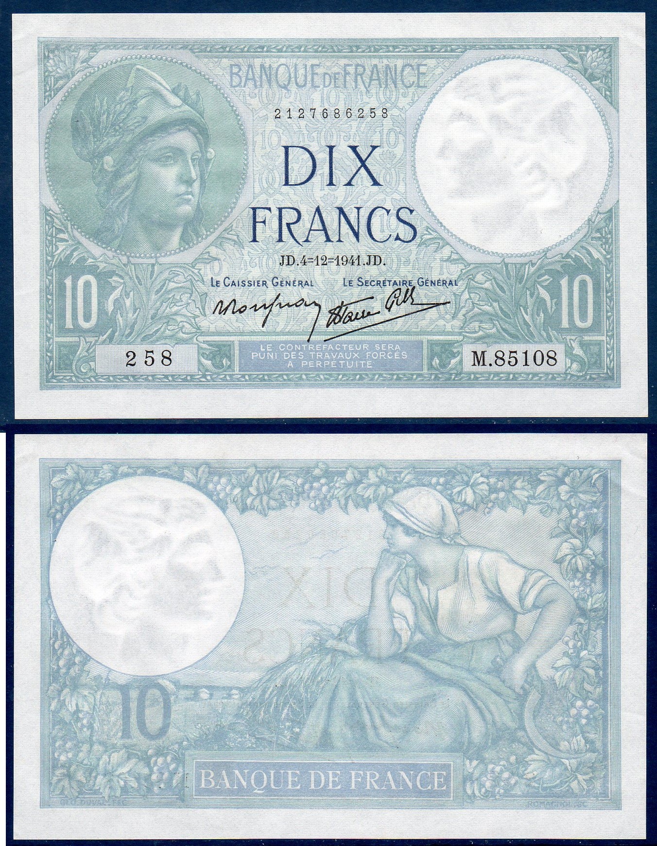 billet de 10 francs Minerve