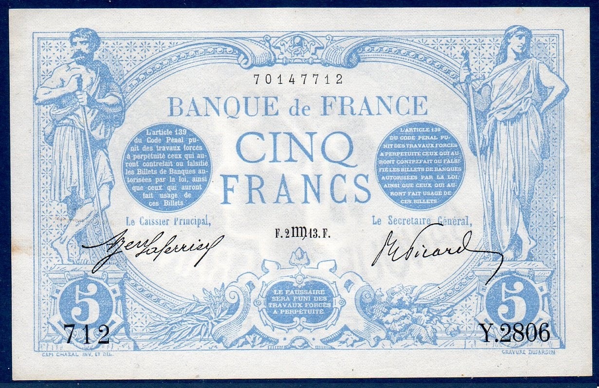 billet de 5 francs bleu