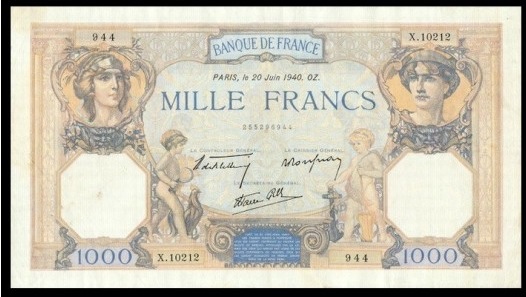 billet de 1000 francs cérès et mercure